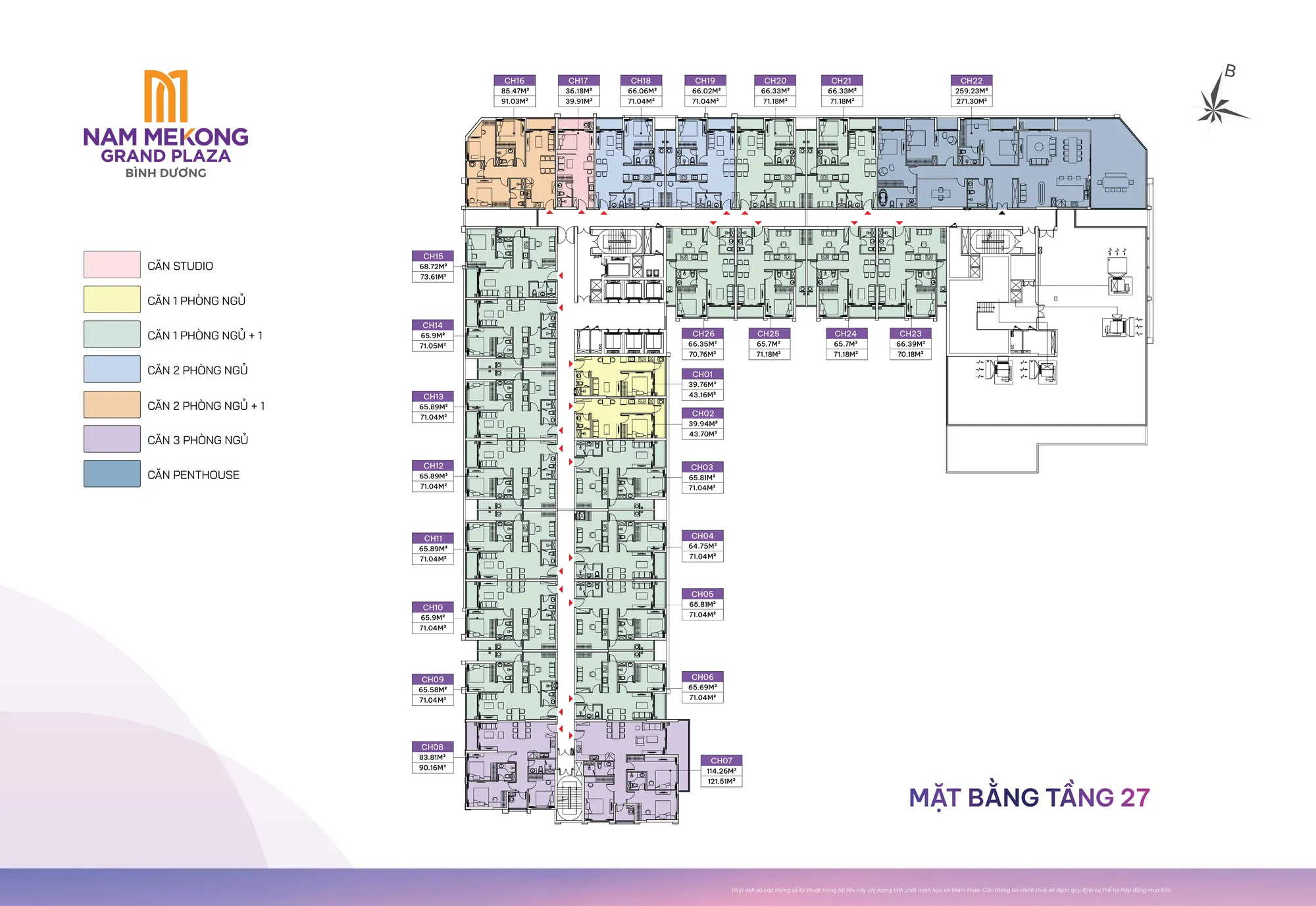 Mặt bằng Tầng 27 — Tháp G1 — Nam Mekong Grand Plaza