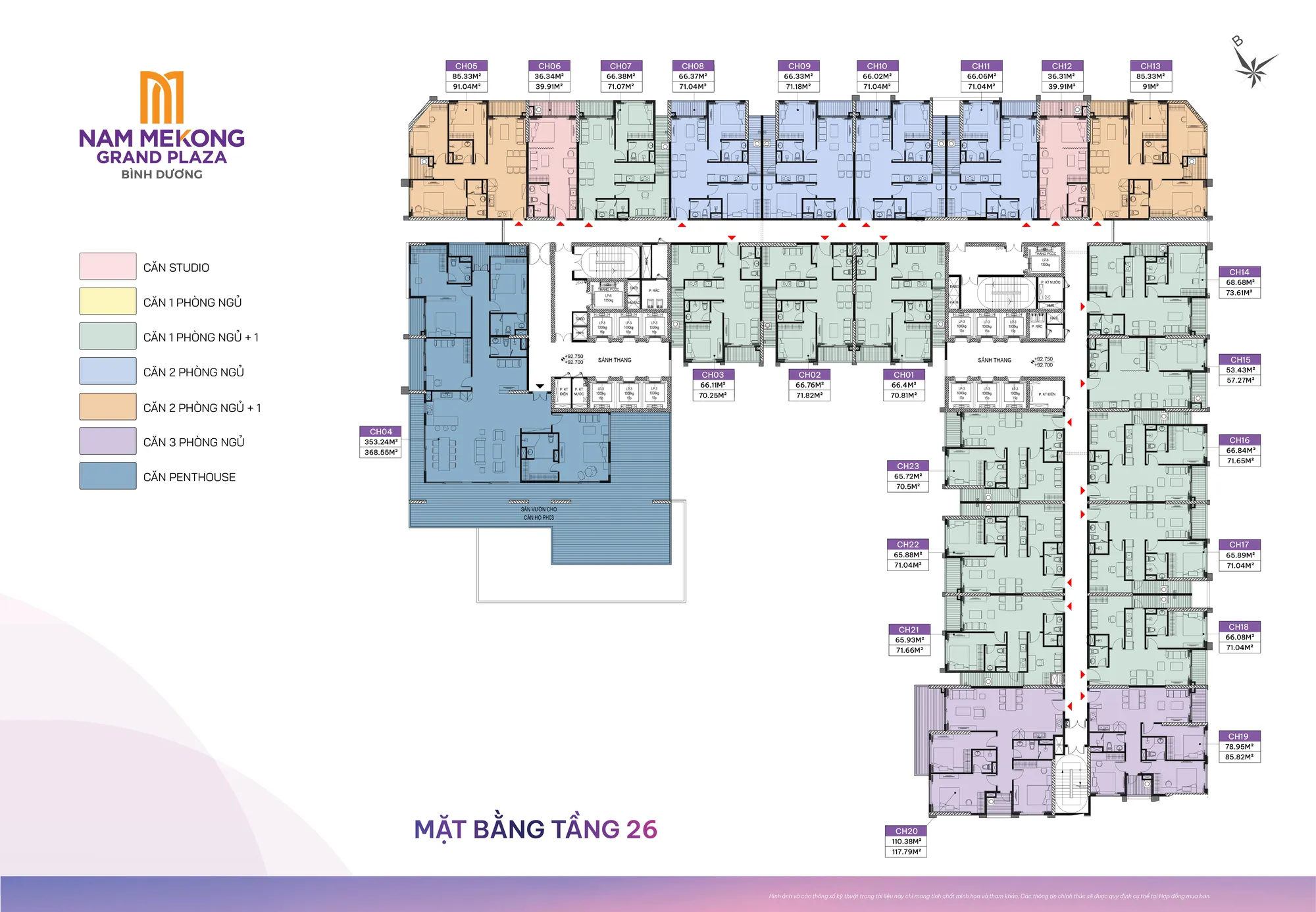 Mặt bằng Tầng 26 — Tháp G2 — Nam Mekong Grand Plaza