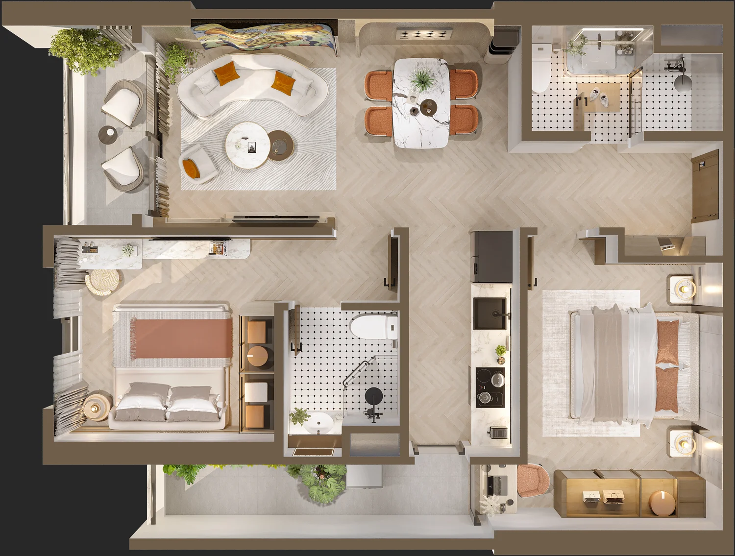 Mặt bằng Căn 2 phòng ngủ — Nam Mekong Grand Plaza